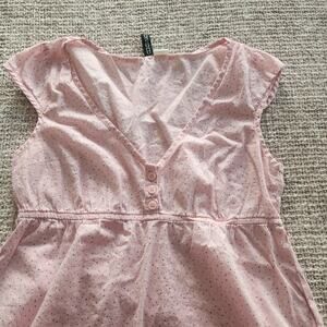 Pink Polka Dot A-Line Short Sleeve V-Neck baby doll shirt Size 8